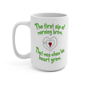 mug with 'Grinch Heart Funny Christmas' graphic on a white background