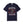 A navy blue short-sleeve t-shirt with a Halloween graphic on the front. The graphic features a skeleton dancing with a broom, surrounded by falling red and orange autumn leaves, with the text 'IT'S THE MOST WONDERFUL TIME OF THE YEAR' in white.