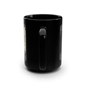 Black coffee mug with Halloween books design.