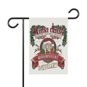 Decorative garden flag with 'Mama Claus' design and text on a white background.