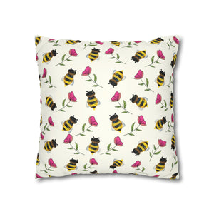throw pillow with 'Floral Bees Spring Decor Soft Cover' design