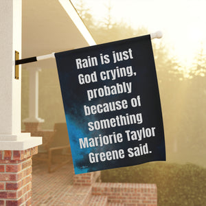 Garden flag with 'Sarcastic Political Quote Funny Politics' design
