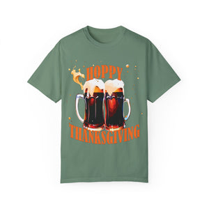 Teal blue t-shirt with 'Beer Lovers Funny Thanksgiving' design on a white background