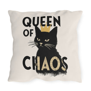 throw pillow with 'Queen of Chaos' design