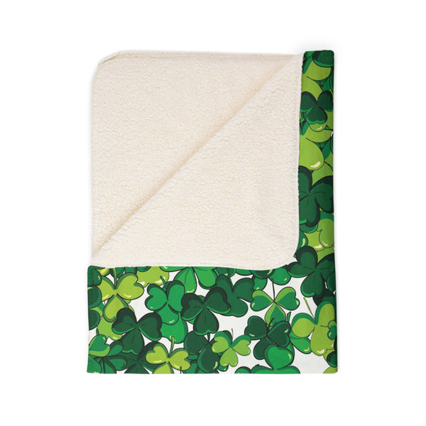 Lucky Shamrocks Green Plush Sherpa Throw Blanket
