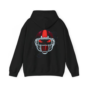 Black hoodie with 'Va Tech Football Sandman' design on a plain background