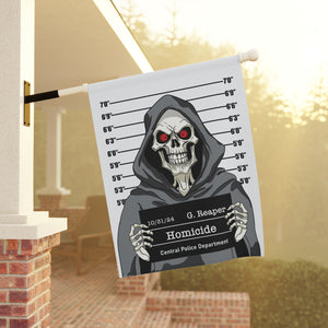 Grim Reapers Mug Shot Funny Halloween Yard Flag