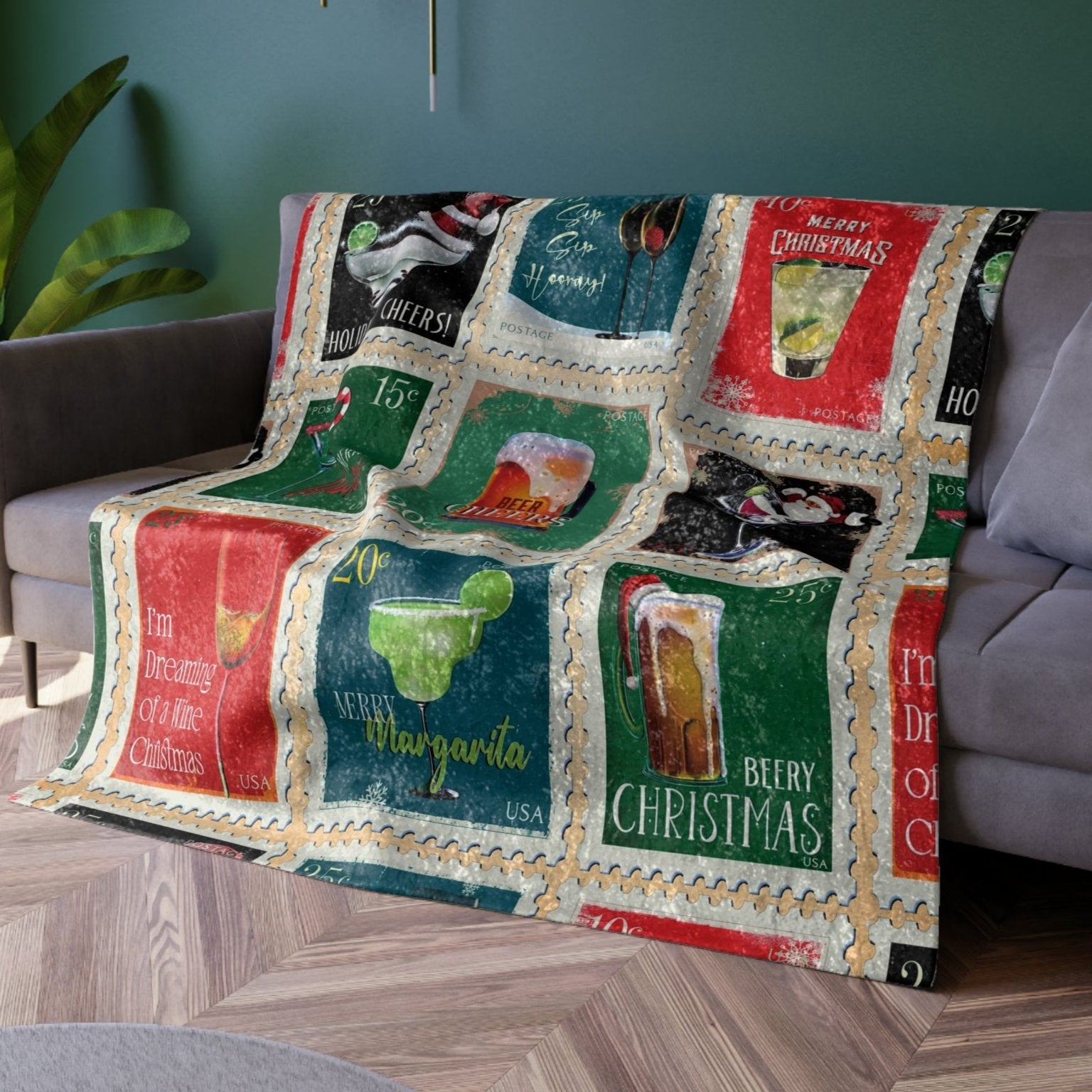 Christmas Cocktail Stamps Holiday Throw