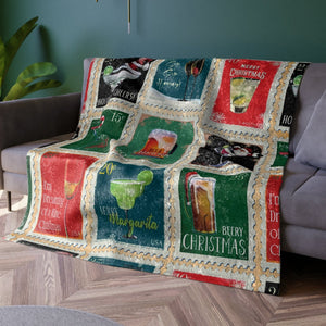 Soft sherpa blanket with 'Christmas Cocktails Throw Holiday Decor' design