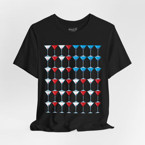 Gold t-shirt with 'Martini American Patriotic July 4th' design on a white background