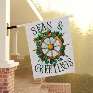 Garden flag with 'Nautical Seas & Greetings Funny Christmas' design
