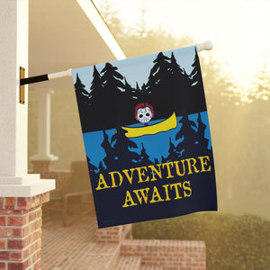 Garden flag with 'Adventure Awaits Funny Halloween' design
