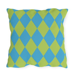 Reversible Blue Green Harlequin Indoor Outdoor Pillow
