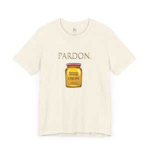 White t-shirt with 'Pardon, Grey Poupon Nostalgic Funny' design on a white background