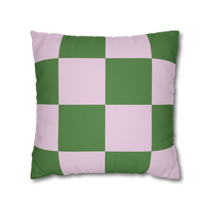 Lilac Green Checkered Faux Suede Pillow Cover