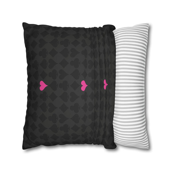 Playing Cards Heart Pink and Black Soft Accent Pillow Cover