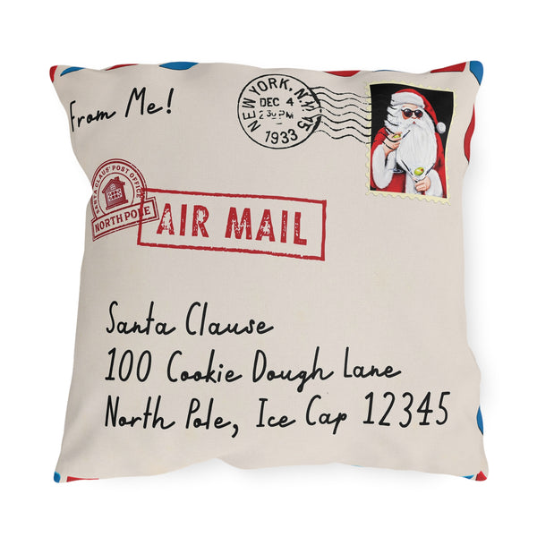 Reversible Holiday Pillow Santa Mail Outdoor Decor