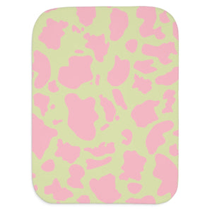 soft sherpa blanket with 'Pink & Green Cow Print' design