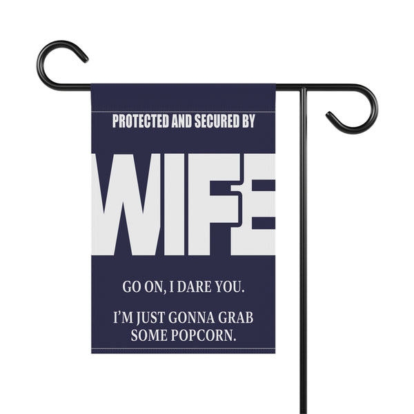 Protected by Wife Security Sign Funny Yard Flag