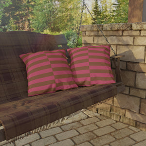 Pink & Brown Striped Indoor Outdoor Throw Pillow
