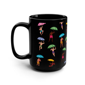 mug with 'It's Raining Men Funny' graphic on a white background