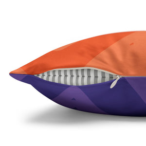 throw pillow with 'Vibrant Orange & Purple Reversible Cover' design