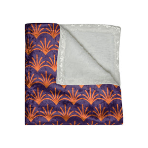 Soft sherpa blanket with 'Purple & Orange Art Deco Decorative Throw' design