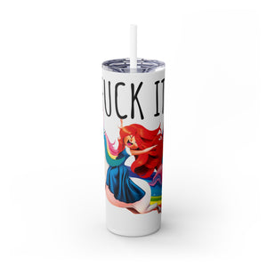 Glossy mug with 'Fuck It Funny Insulated Tumbler 20oz' graphic on a white background