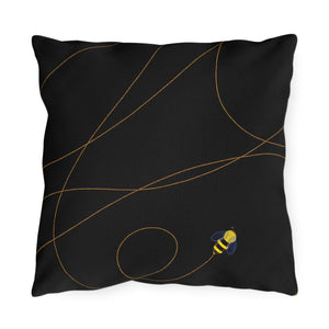 Buzzing Bee Black Outdoor Spring Throw Pillow