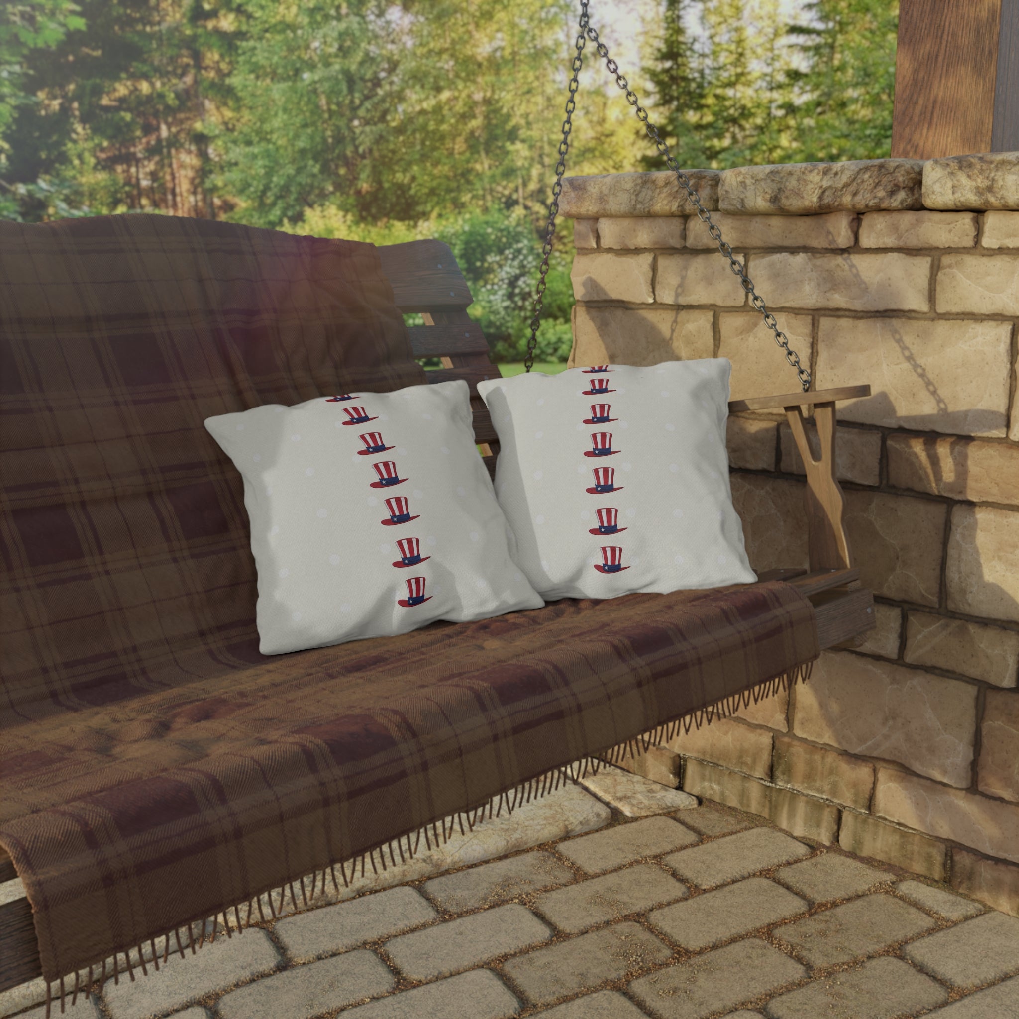 Patriotic Dots and Hats Outdoor Indoor Throw Pillow