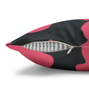 throw pillow with 'Dark Grey & Pink Cow Print Cover' design