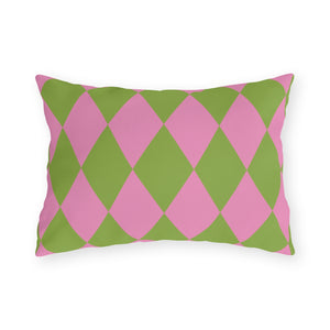 Reversible Pink Green Harlequin Indoor Outdoor Pillow