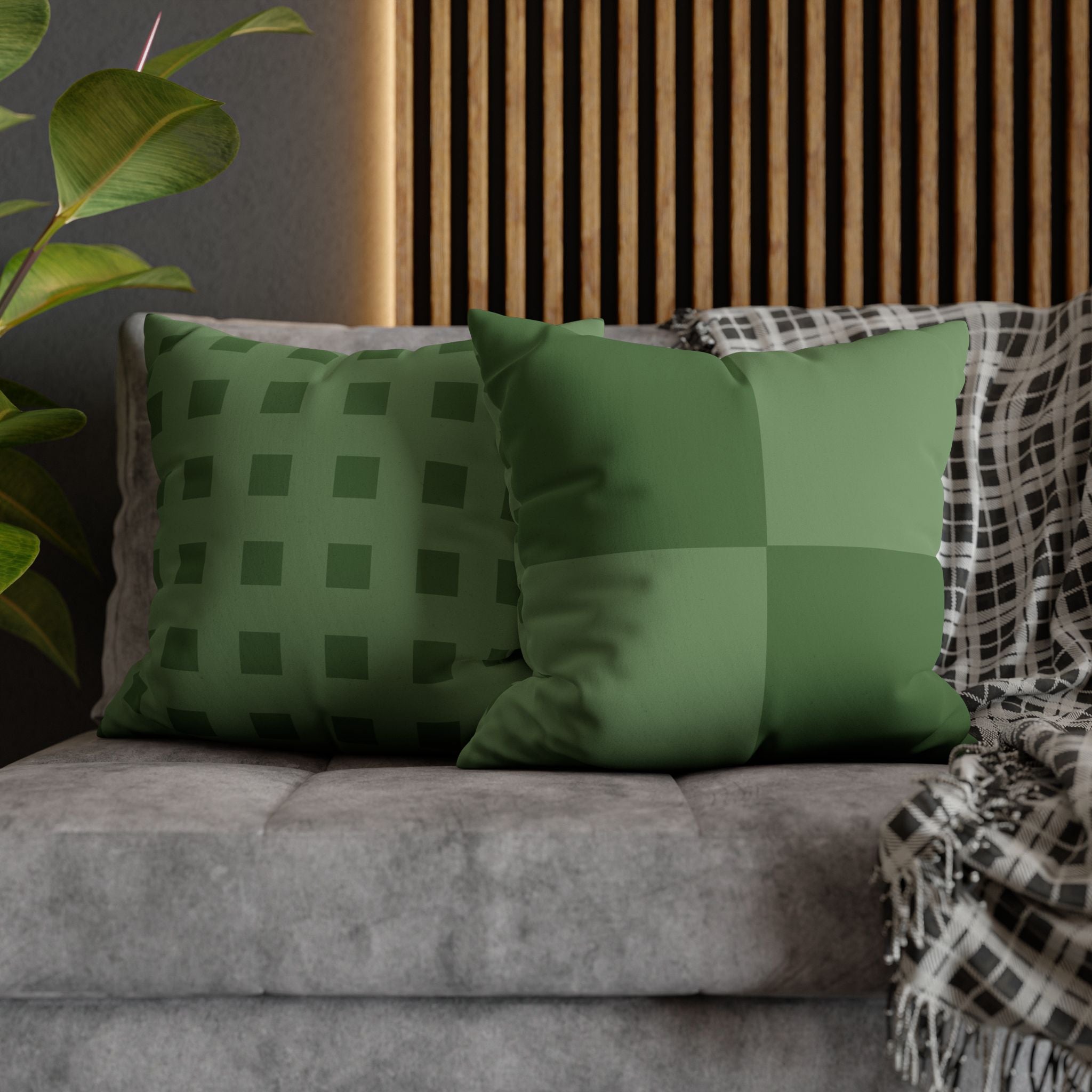 Faux Suede Green Geometric Reversible Pillow Cover