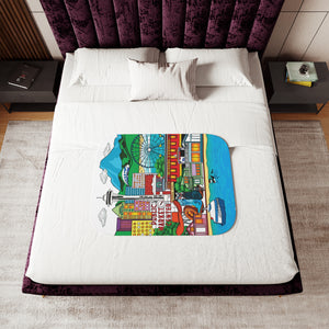 soft sherpa blanket with 'Whimsical Seattle' design