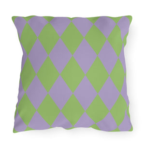 Reversible Green Purple Harlequin Indoor Outdoor Pillow