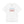 White t-shirt with embroidered red white and blue text design on a white background