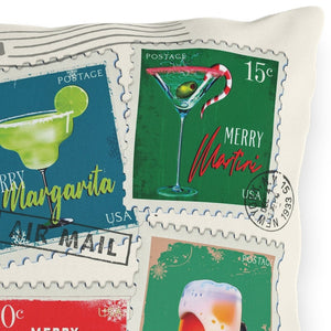 throw pillow with 'Christmas Cocktails Holiday' design