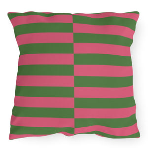 Pink and Green Striped Indoor Outdoor Throw Pillow