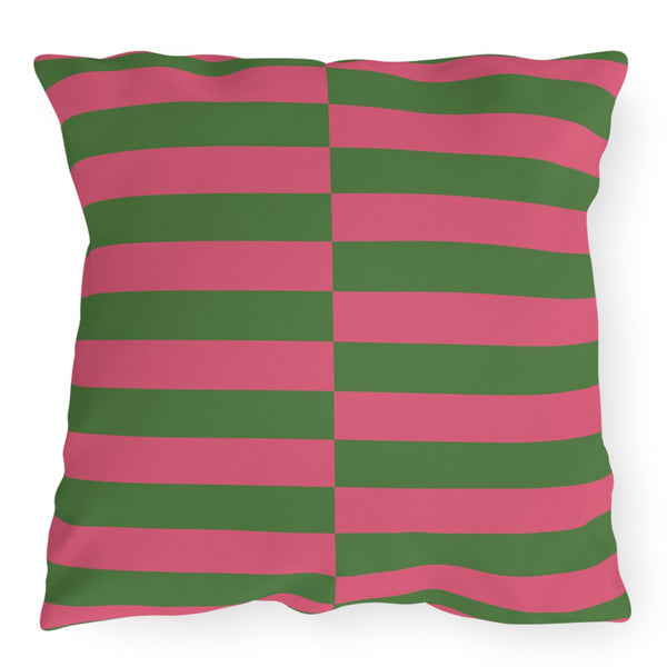 Pink and Green Striped Indoor Outdoor Throw Pillow