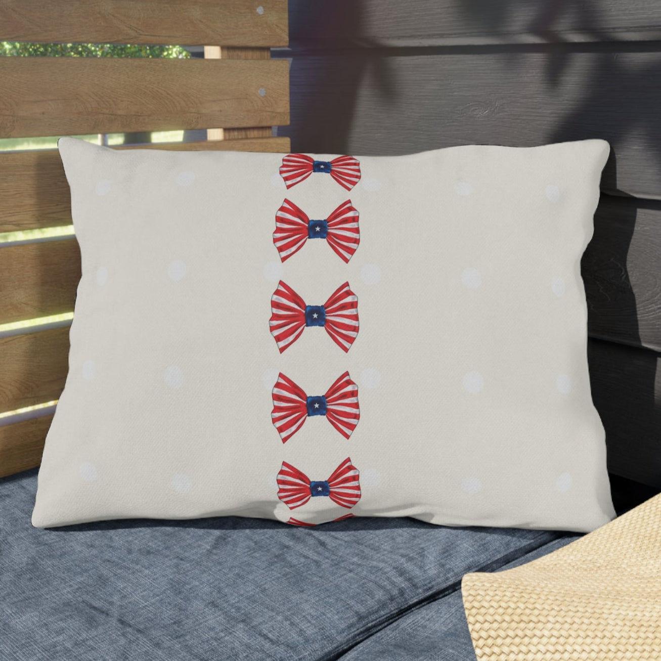 Patriotic Polka Dots and Bows Outdoor Indoor Throw Pillow