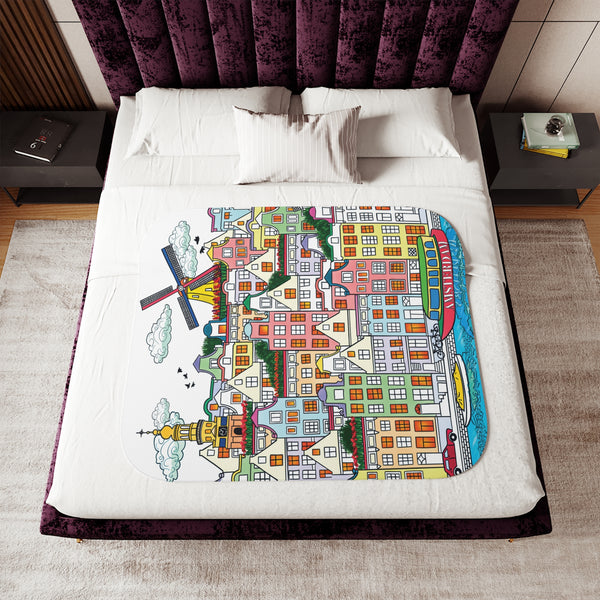 Whimsical Amsterdam City Sherpa Baby Blanket
