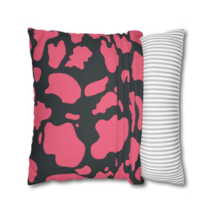 throw pillow with 'Dark Grey & Pink Cow Print Cover' design