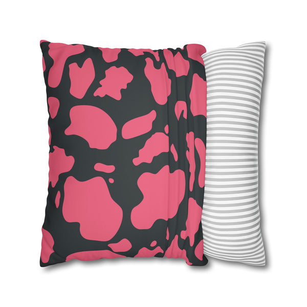 Dark Grey & Pink Animal Cow Print Soft Pillow Cover
