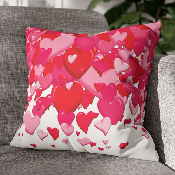 Pink Hearts Soft Faux Suede Throw Pillow Cover