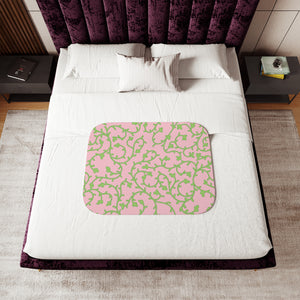 soft sherpa blanket with 'Pink & Green Vines Floral' design