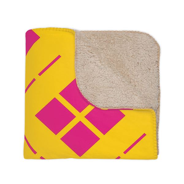 Yellow and Pink Geometric Sherpa Throw Blanket