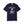 Navy t-shirt with a graphic of a skeleton holding a martini with Bone-Jour in bone style lettering at the top.