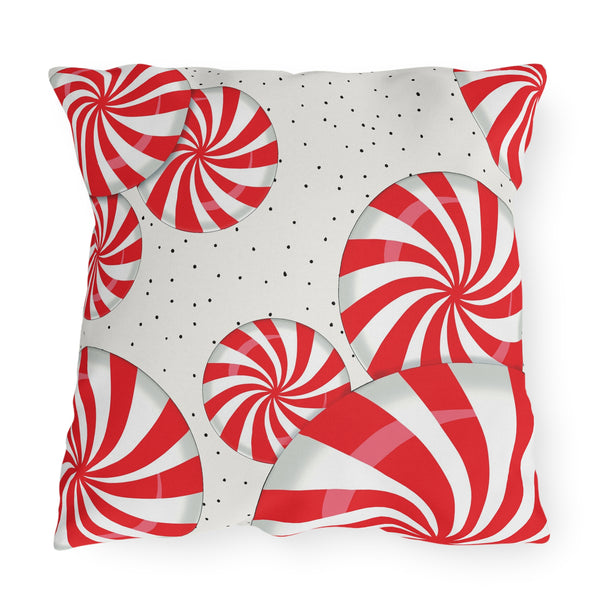 Peppermint Candy Cane Indoor Outdoor Christmas Throw Pillow