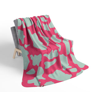 Pastel Pink Green Animal Print Plush Sherpa Throw Blanket