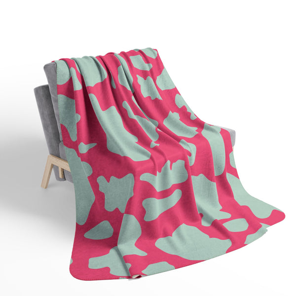Pastel Pink Green Animal Print Plush Sherpa Throw Blanket